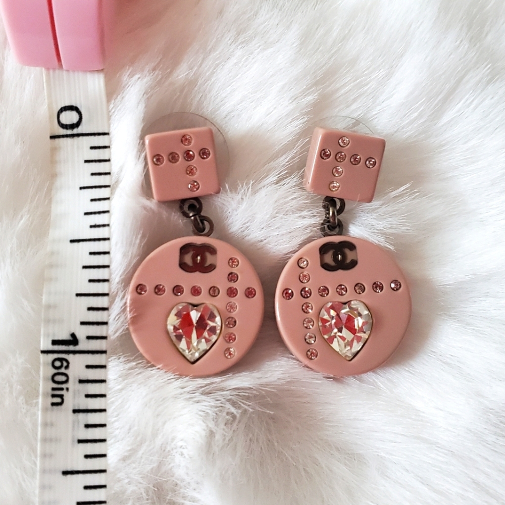 Chanel Resin Crystal Heart Earrings